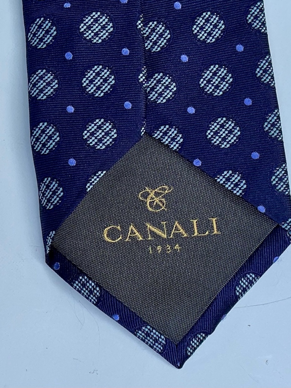 CANALI  dark  blue with circles design all Silk tie made in Italy 🇮🇹